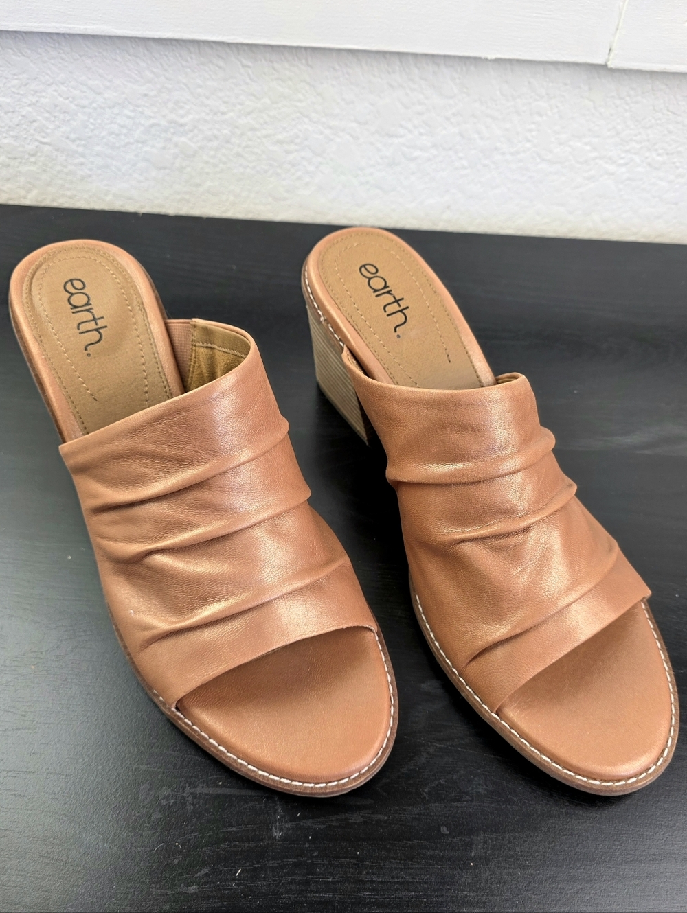 Earth Adara Slip On Dress Sandal, Ruched Mules With Stacked Block Heels - Picture 4 of 16